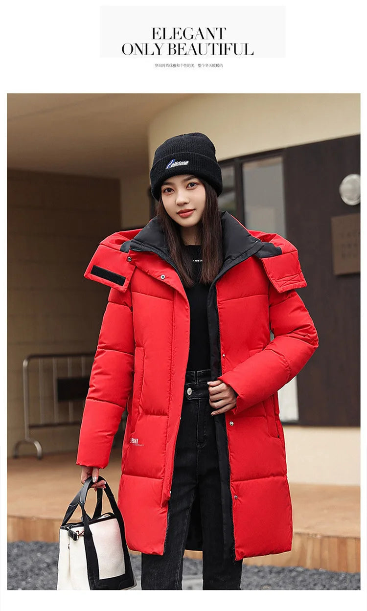 Women'S Winter Down Cotton Jacket 2025 New Warm Thicken Cotton Padded Jacket Korean Loose Plus Size Parkas Outwear Long Coat
