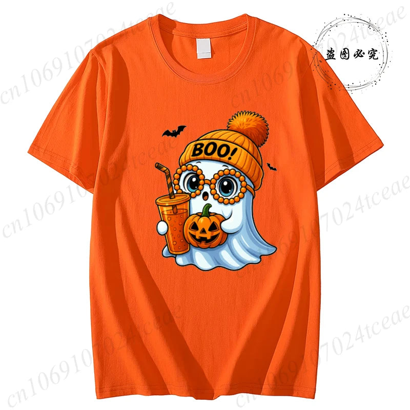 Halloween Horror Ghost Tee Women Clothing Y2K Designer T Shirt Female Cute Ghost Halloween Funny Streetwear Anime Tee Clothes