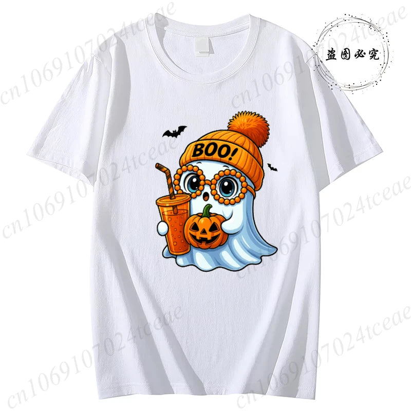 Halloween Horror Ghost Tee Women Clothing Y2K Designer T Shirt Female Cute Ghost Halloween Funny Streetwear Anime Tee Clothes