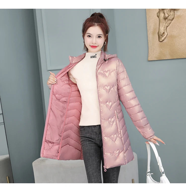 2023 New Winter Jacket Long Coats Women  Hooded Glossy DownCotton Jacket Warm Casual Parka Padded Cotton Coat Female