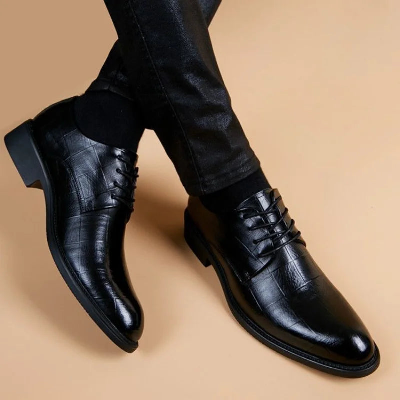 Men's Formal Shoes Black Spring Autumn Pointed Toe Legitimate Leather Official Suit High Quality Fashion Party Social Shoe Male