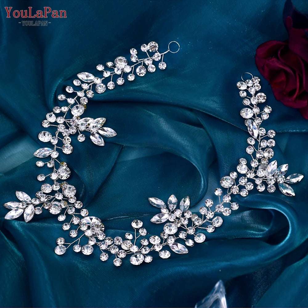 YouLaPan Luxury Wedding Headpiece Rhinestone Hair Vine for Bride Headwear Alloy Flower Headband Weding Hair Accessories HP390