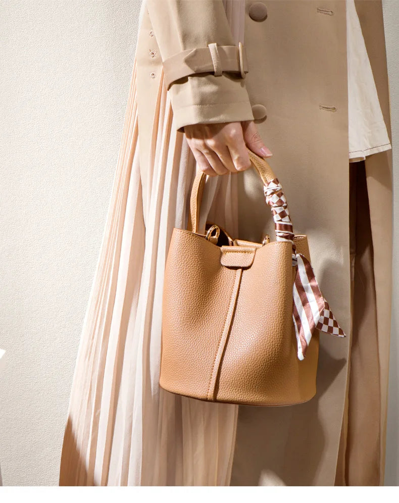 Luxury Top Handle Bag Women Crossbody Shoulder Bags Bucket Portable Tote Bag PU Leather Ladies Hand Bag Designer