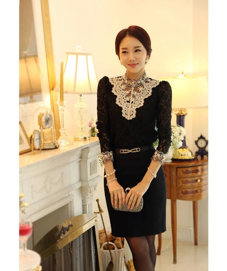 Women T Shirts Vintage Spring Winter Tees Autumn Lace Beads Hole Sexy Tops Warm Blouse Top Casual Full Long Sleeve Shirt