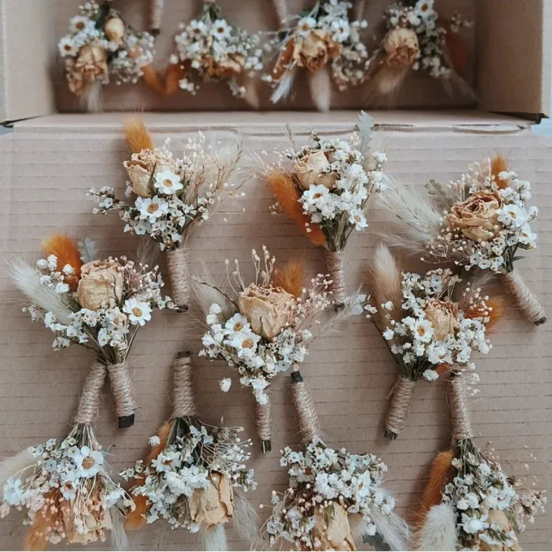 6pcs Mini Dried Flower Bouquet Bohemian Wedding Pampas Rabbit Tail Grass Bridesmaid Flowers Wedding Party Decoration Home Decor