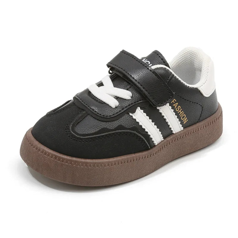 Children Spring Autumn Fashion Soft Soled German Training Shoes Boy Casual Board Shoes Girls Velcro Sneakers Striped White Shoes