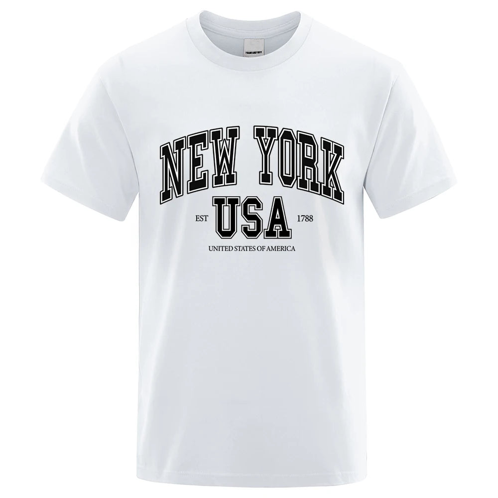New York Usa Est 1788 Street City Letter Tops Men O-Neck Shirt Summer Loose Clothing Loose Cotton Oversize Tshirt Hip Hop Tops