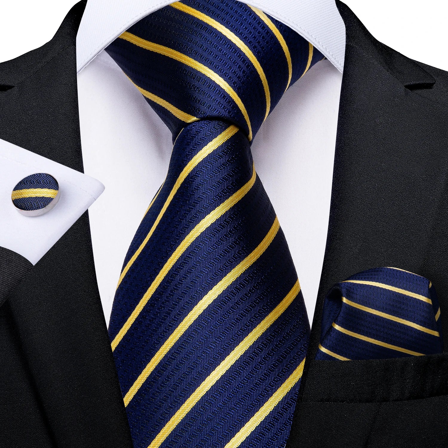 Royal Blue Paisley Plaid Striped Men tie Set with Handkerchief Cufflinks Wedding Prom Groom Accessories Perfect Gift for Men