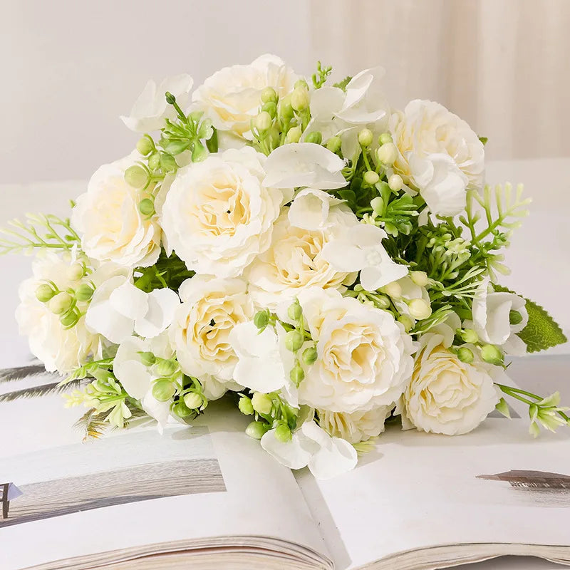 Artificial Hydrangea Flowers Rose Silk Flowers for Wedding Desk Room Party DIY Bouquet Decor Fake Flower Arrangements Home Decor