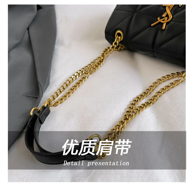 New style small Chanel-style diamond chain shoulder bag, trendy and versatile, spacious and luxurious embroidery line bag