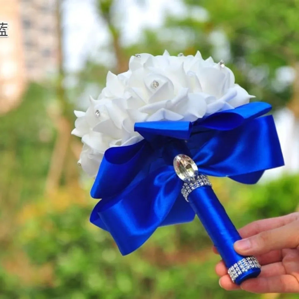 Romantic Rose Flower Bouquet PE Flower Satin Bridal Wedding Bouquet Simulation Artificial Rose Flower Bridal Wedding