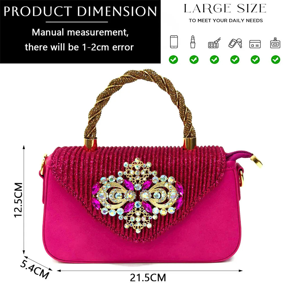 Italian 2024 Fashion Design Diamond Chain Full Diamond Bag And Pointed High Heels Noble And Generous Decoration Full Diamond