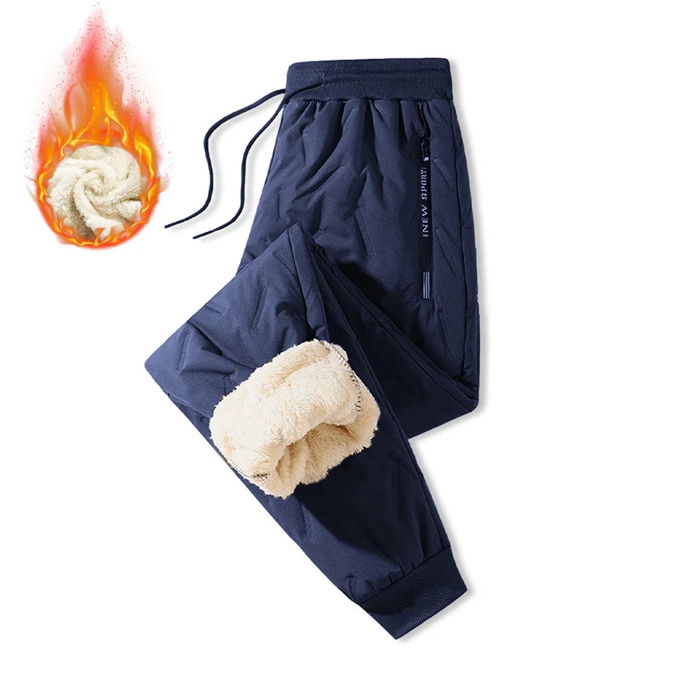 Winter Sweatwear Men's Plush Thick Sweatpant Thermal Zipper Pocket Trousers Casual Jogger Outdoor Windproof Thickened Pants