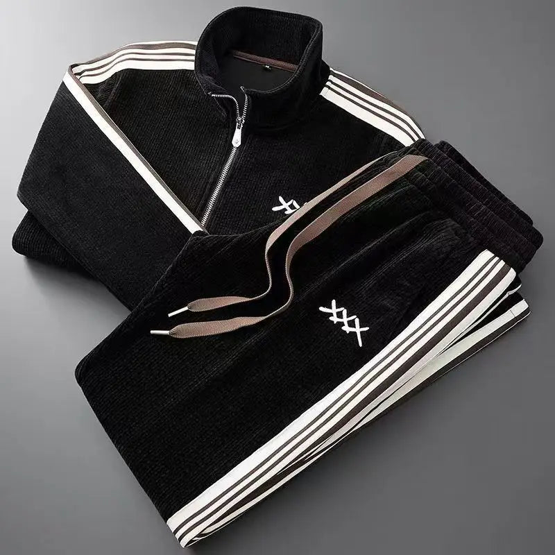 Autumn Winter warm sports Men Sets suit for men zipper stand-up collar cardigan jacket straight leg sweatpants two-piece set