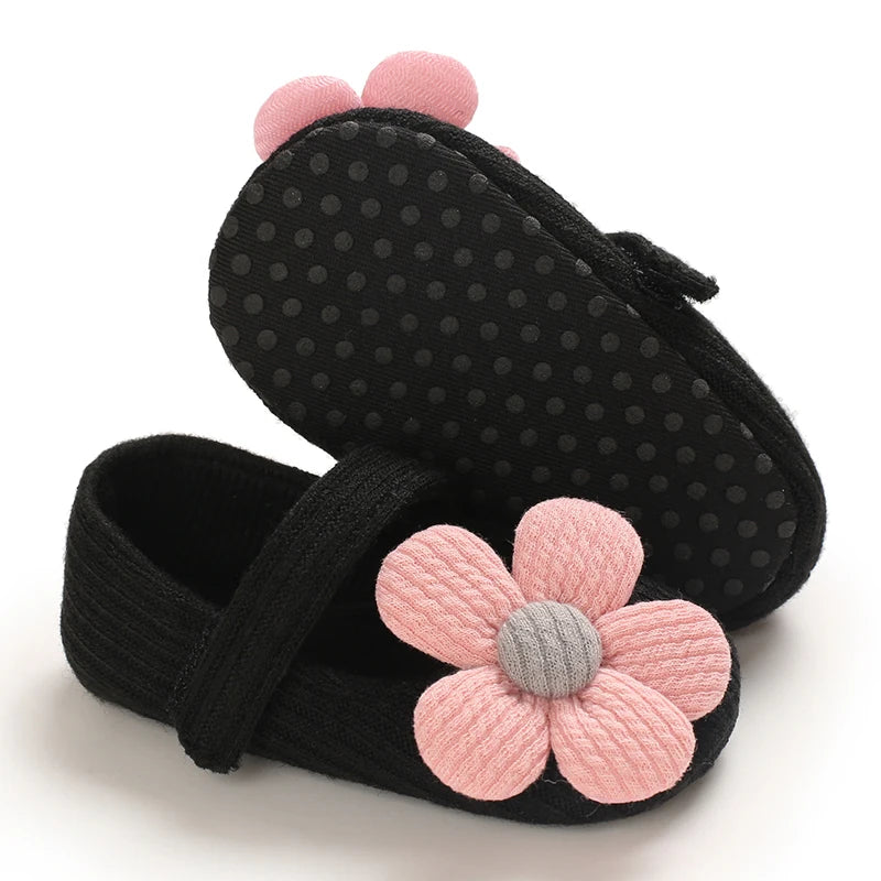 Newborn Toddler Baby Shoes Girl Baby Crib Shoes Princess Flower Bow Baby Cotton Sole First Walker Sneakers 0-18 Months