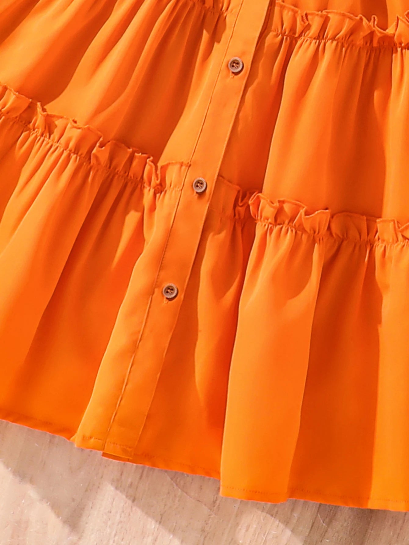 Girls' Sunset Orange Dress 2025 Summer New  Breathable Linen Blend with Woven Belt - Trendy Outdoor Kids Fashion