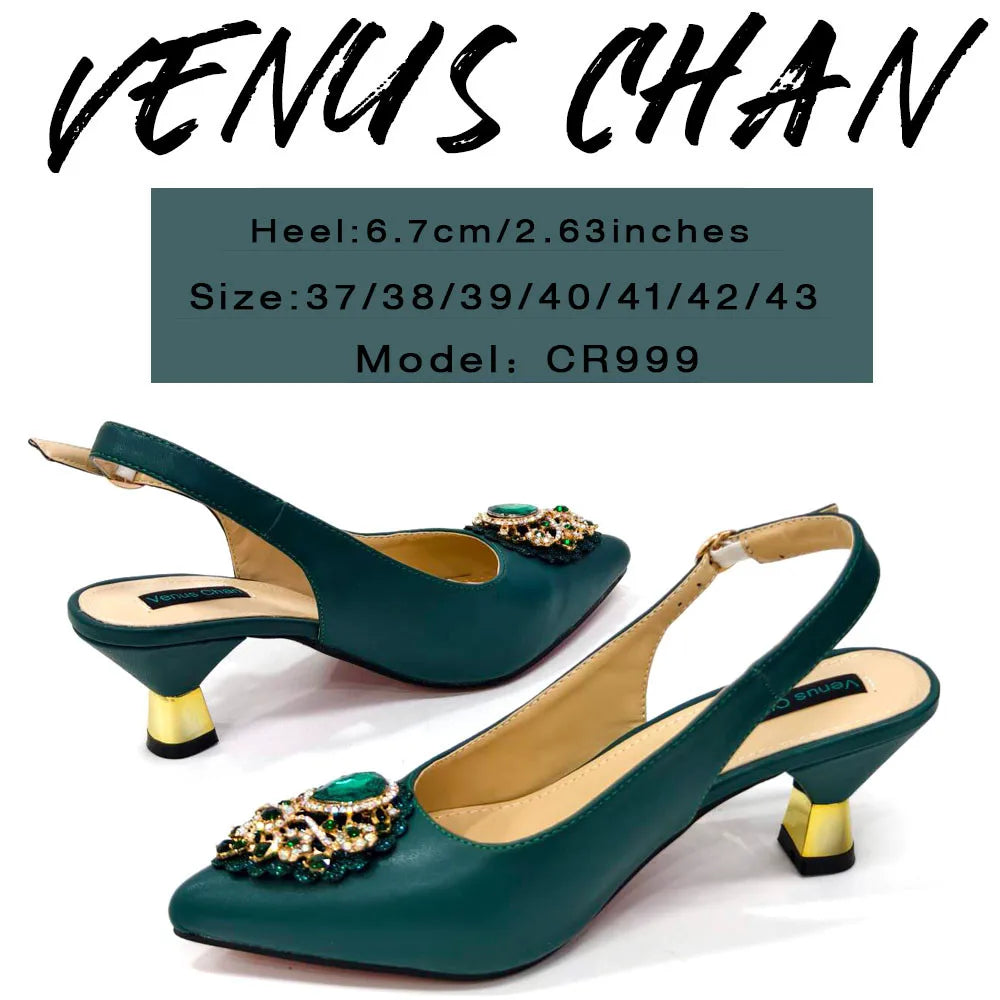 Italian 2024 Fashion Design Diamond Chain Full Diamond Bag And Pointed High Heels Noble And Generous Decoration Full Diamond