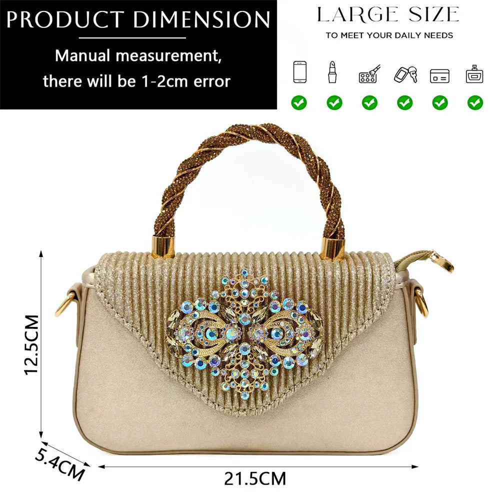 Italian 2024 Fashion Design Diamond Chain Full Diamond Bag And Pointed High Heels Noble And Generous Decoration Full Diamond