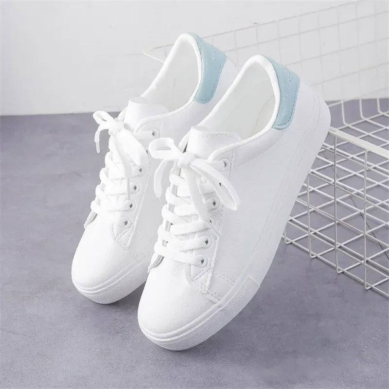 Women Sneakers Fashion Breathble Vulcanized Shoes Pu Leather Platform Shoes White Lace Up Casual Shoes Zapatos Mujer