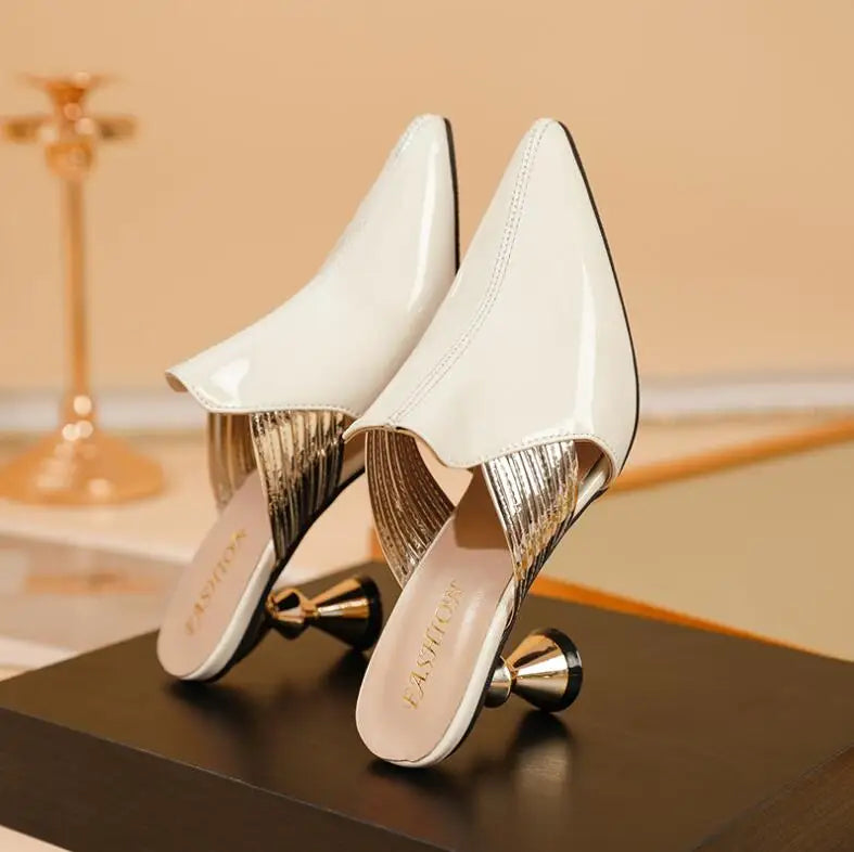 Women Sandals Wedding Party Strange Heels Mules Fashion Rhinestone Slippers Quality PU Pumps Shoes Woman