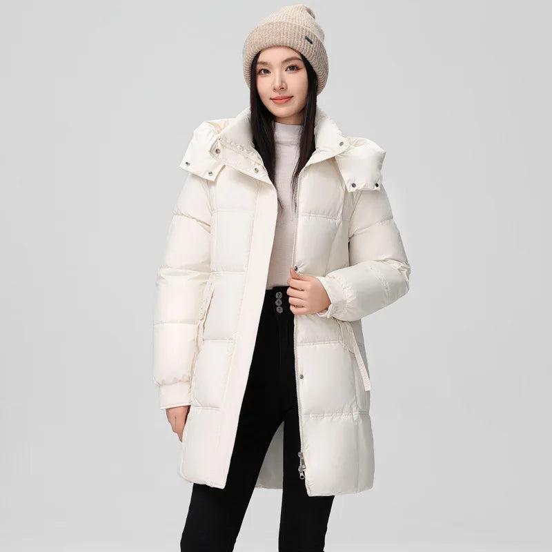 2024 New Winter Women Jacket Mid Long Hooded Parka Cotton Padded Jacket Female Parkas  Loose Casual Warm Outwear Snow Wear Coats
