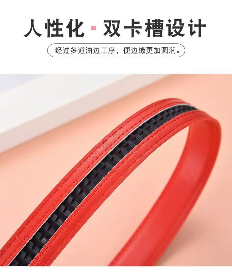New Women's Genuine Leather Belt with Automatic Buckle: Red, Versatile, Trendy, Z - Letter Buckle, Made of Cowhide