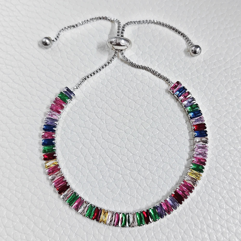 2024 New Arrival Colorful  Rose Gold Silver Color Tennis Bracelet Adjustable for Women Party Gift Jewelry Wholesale S7193