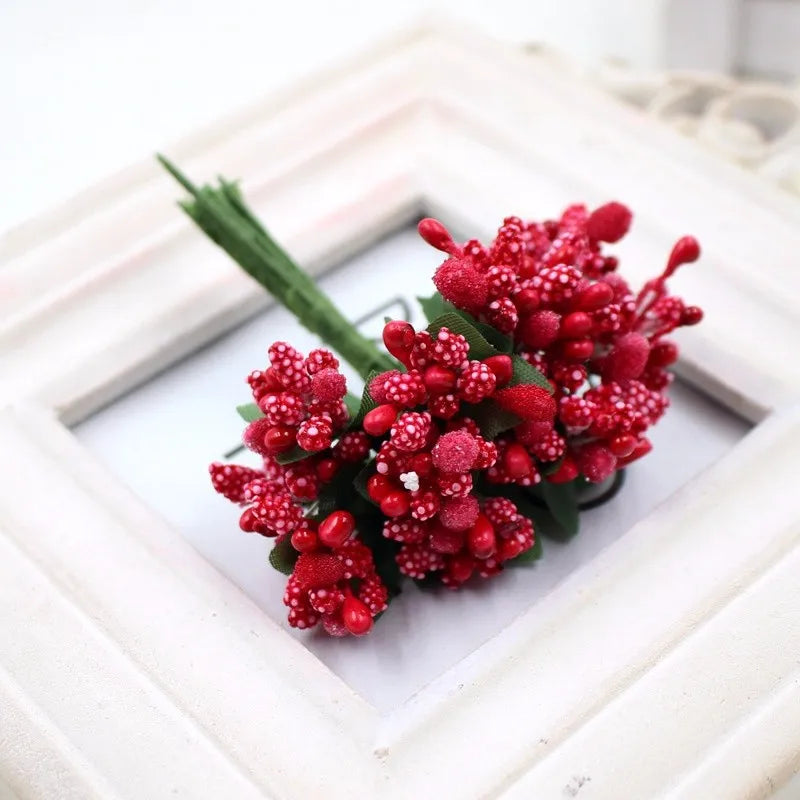 12pcs pearl Berry Artificial Stamen Flower For Wedding Home Decoration Pistil DIY wreath Scrapbooking Craft Fake Flowers