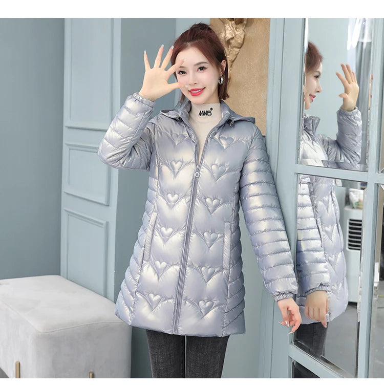 2023 New Winter Jacket Long Coats Women  Hooded Glossy DownCotton Jacket Warm Casual Parka Padded Cotton Coat Female