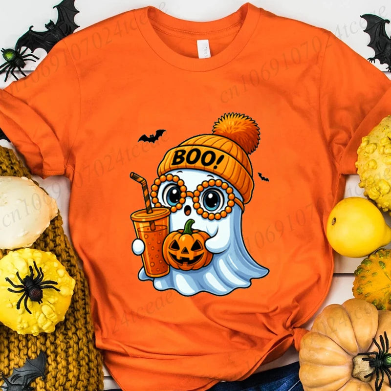 Halloween Horror Ghost Tee Women Clothing Y2K Designer T Shirt Female Cute Ghost Halloween Funny Streetwear Anime Tee Clothes