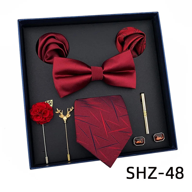 Vintage Green Men's Tie Set Luxury Neck Ties For Wedding Gift Bowtie Handkerchief Cufflinks Tie Clip Brooch Set For Male Necktie