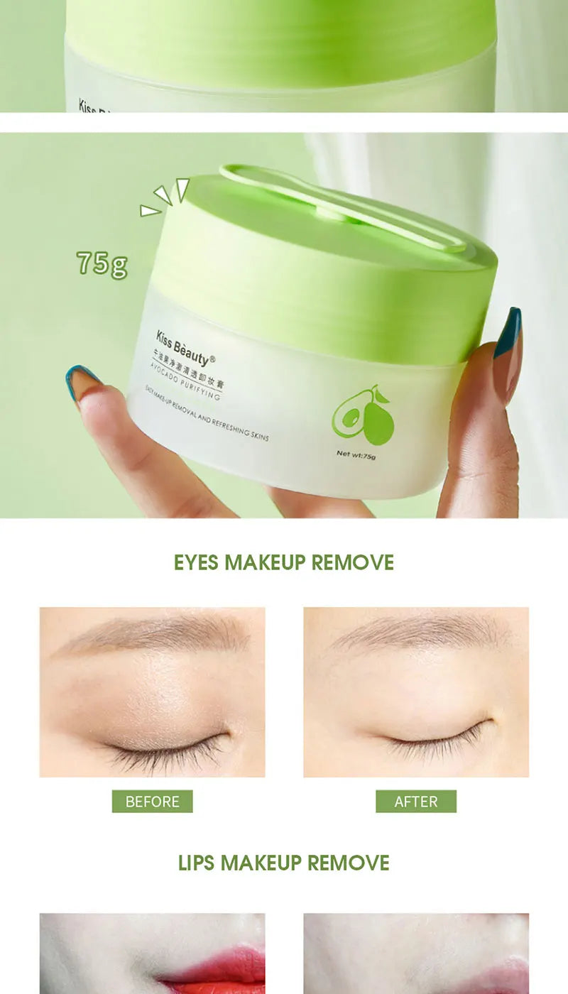 Kiss Beauty Avocado Cleansing Cream - 3-in-1 Eye, Lip, and Face Cleanser, Gentle and Thorough,Take off all your makeup