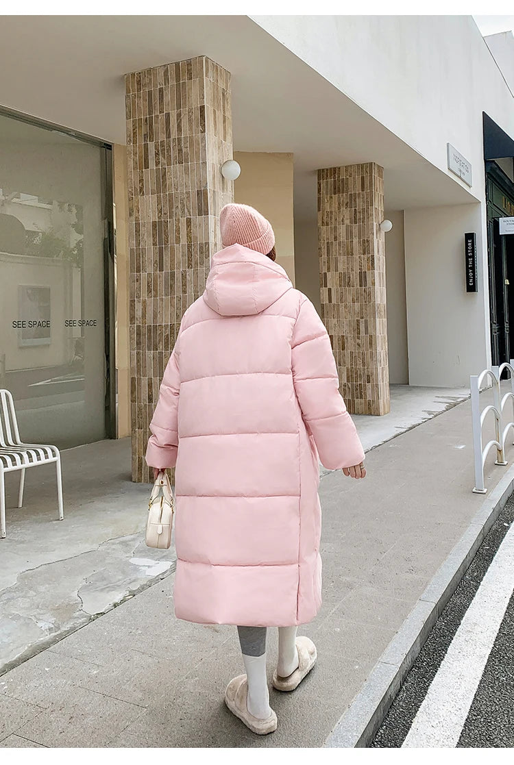 2025 Winter Women Jacket Coats Long Parkas Female Down Cotton Hooded Overcoat Thick Warm Jackets Windproof Casual Student Coat