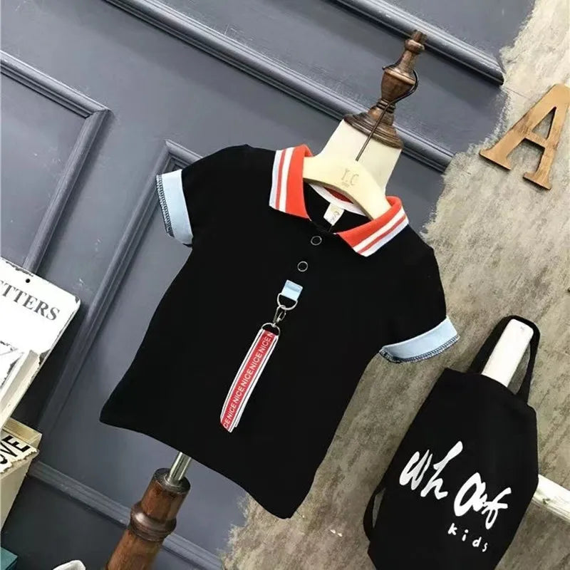 Boys' Summer 2024 New Set Summer Children's Clothing Children's Clothing Boys' Black T-shirt+Shorts Kids Outfits