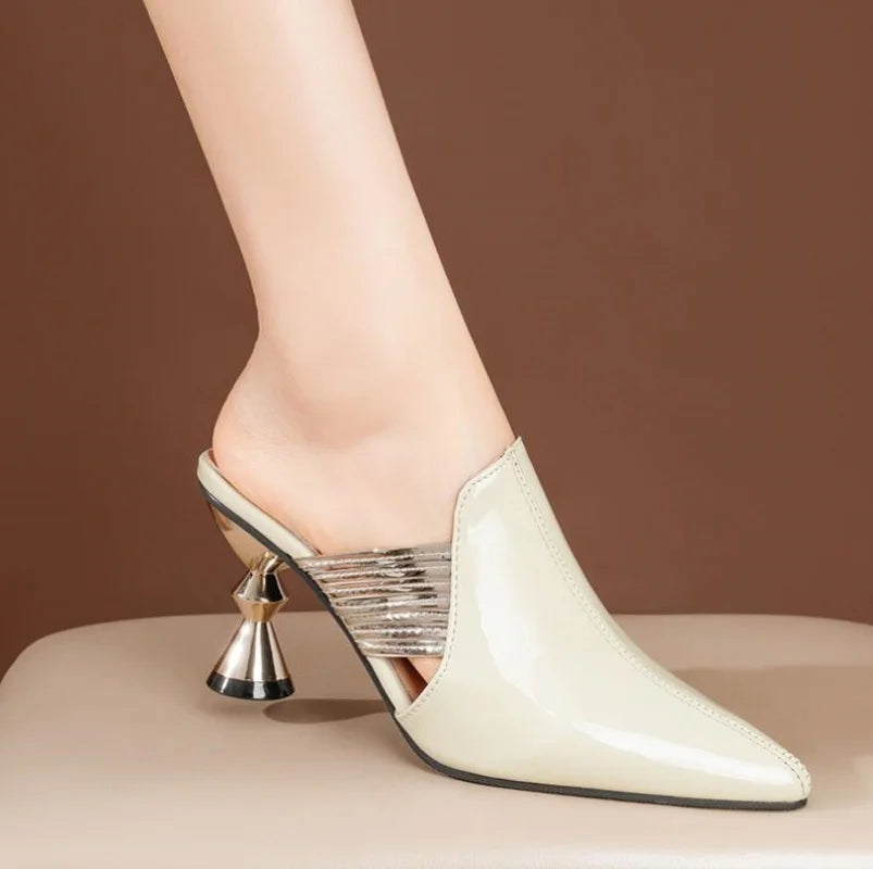 Women Sandals Wedding Party Strange Heels Mules Fashion Rhinestone Slippers Quality PU Pumps Shoes Woman