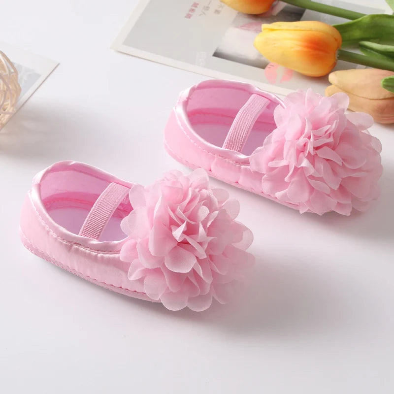 Infant Baby Girls Shoes with Headband Soft Sole Non-slip Flower Princess Wedding Dress Walking Shoes