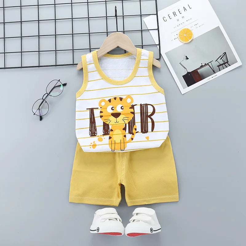 2025 New Summer Children Clothing Set Boys Girls Sleeveless Shorts Children's Suspenders Baby Vest set Kids Clothes
