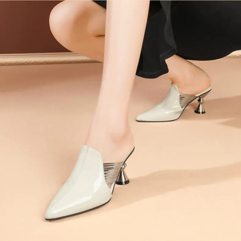 Women Sandals Wedding Party Strange Heels Mules Fashion Rhinestone Slippers Quality PU Pumps Shoes Woman