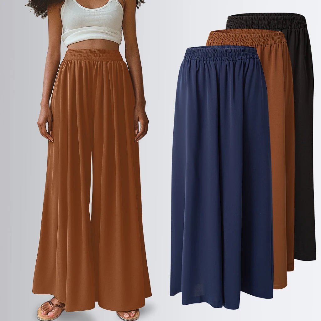 Spring Summer Women Elastic High Waisted Wide Leg Pants Female Solid Long Length Pants Casual Loose Plus Size Ladies Trousers
﻿