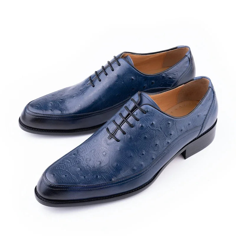 Men's Wedding Leather Shoes Handmade Classic Designer Formal Dress Leather Shoes Luxury Printing Pointed Toe Shoes Black Blue