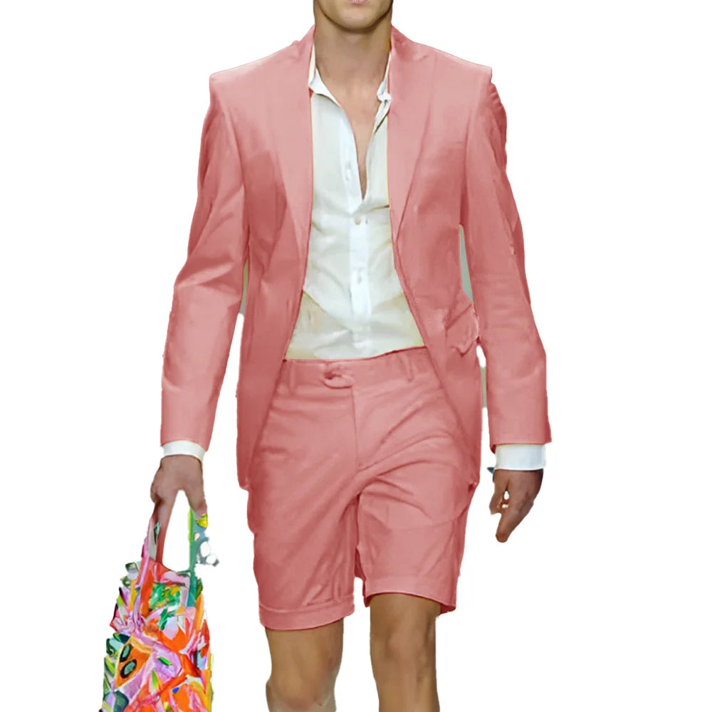 Fashion Yellow Suit for Mens Summer Jacket Shorts Suit 2 Piece Set Wedding Groom Tuxedo Formal Blazer Customized