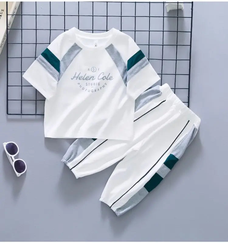 Boys Summer Clothing Set 2023 New Children's Cool Loose Fit Sportswear Korean Edition Baby Short Sleeve T-shirt 2 Pieces