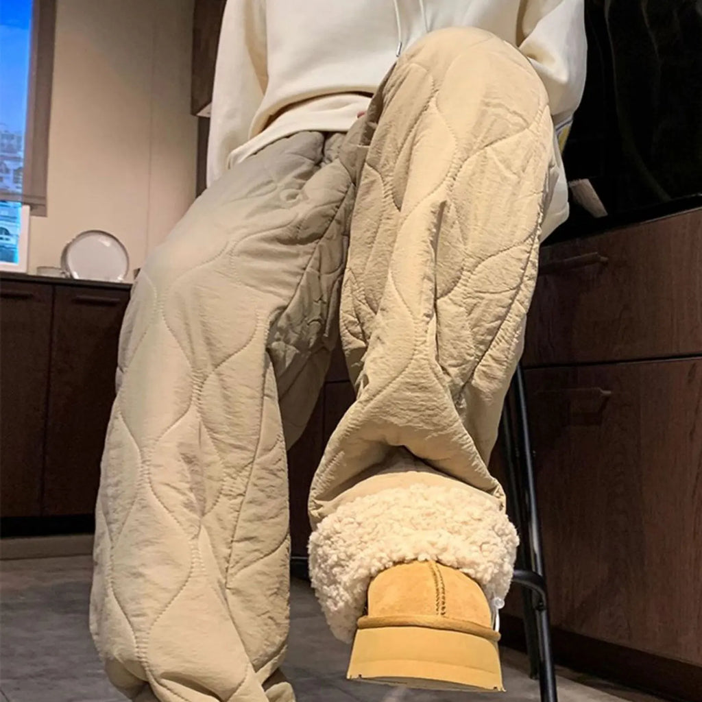 Winter Down Pants Fleeces Lines Windproof Women High Waist Warm Trousers Ultra Warm Water Repellent Loose Trousers 2025