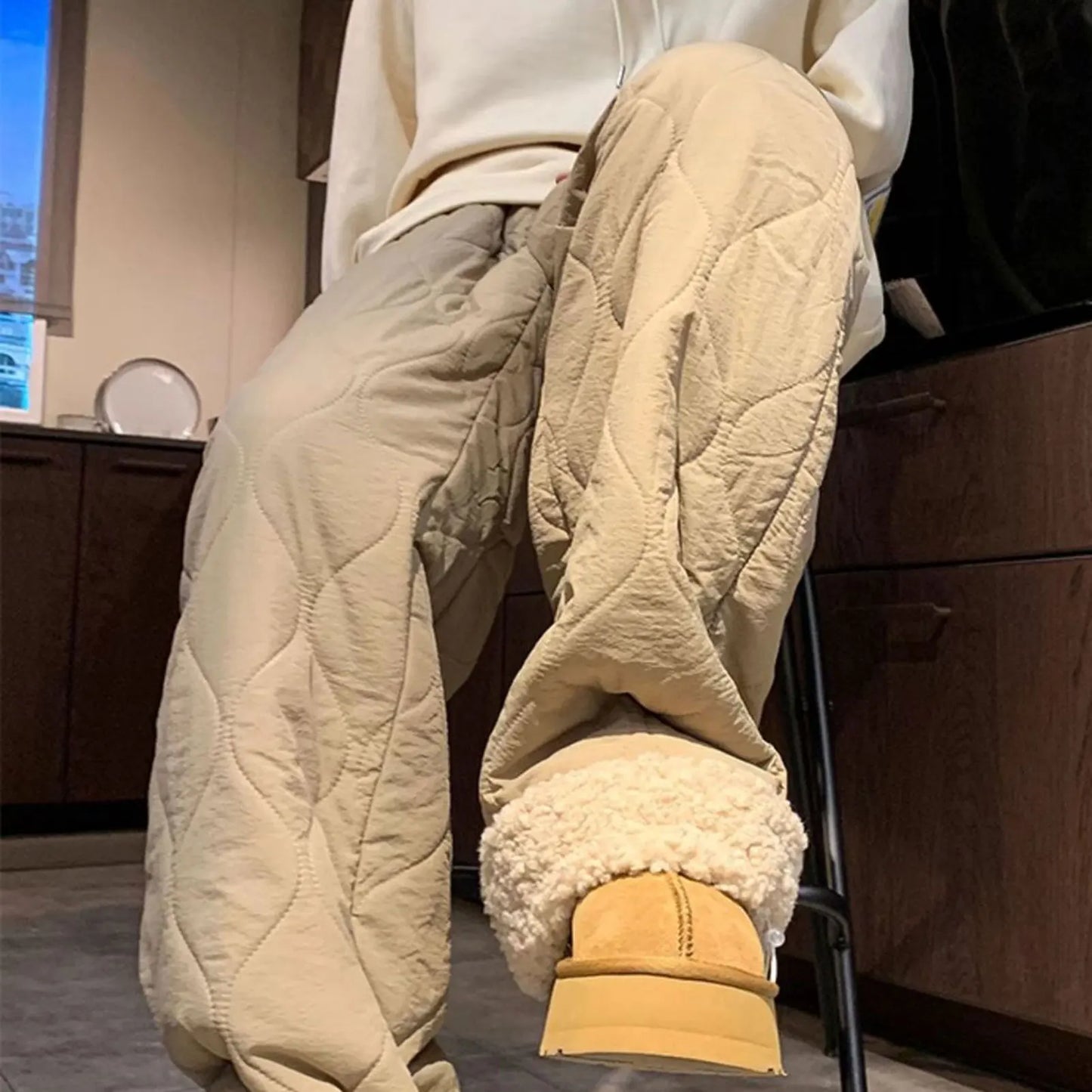 Winter Down Pants Fleeces Lines Windproof Women High Waist Warm Trousers Ultra Warm Water Repellent Loose Trousers 2025