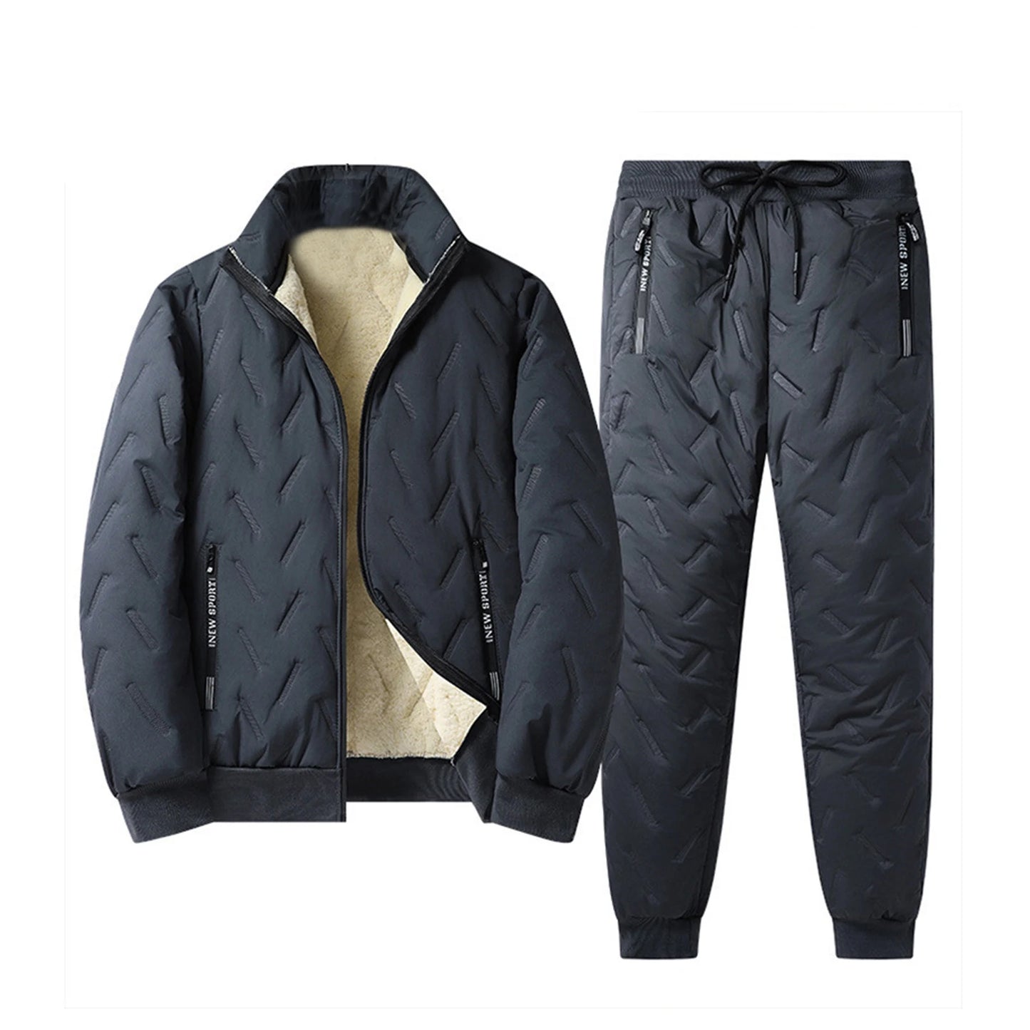 Winter Men'S Thick Solid Color Casual Zippered Pocket Sports Pants Velvet Warm Jacket Suitable For Outdoor Daily Wear