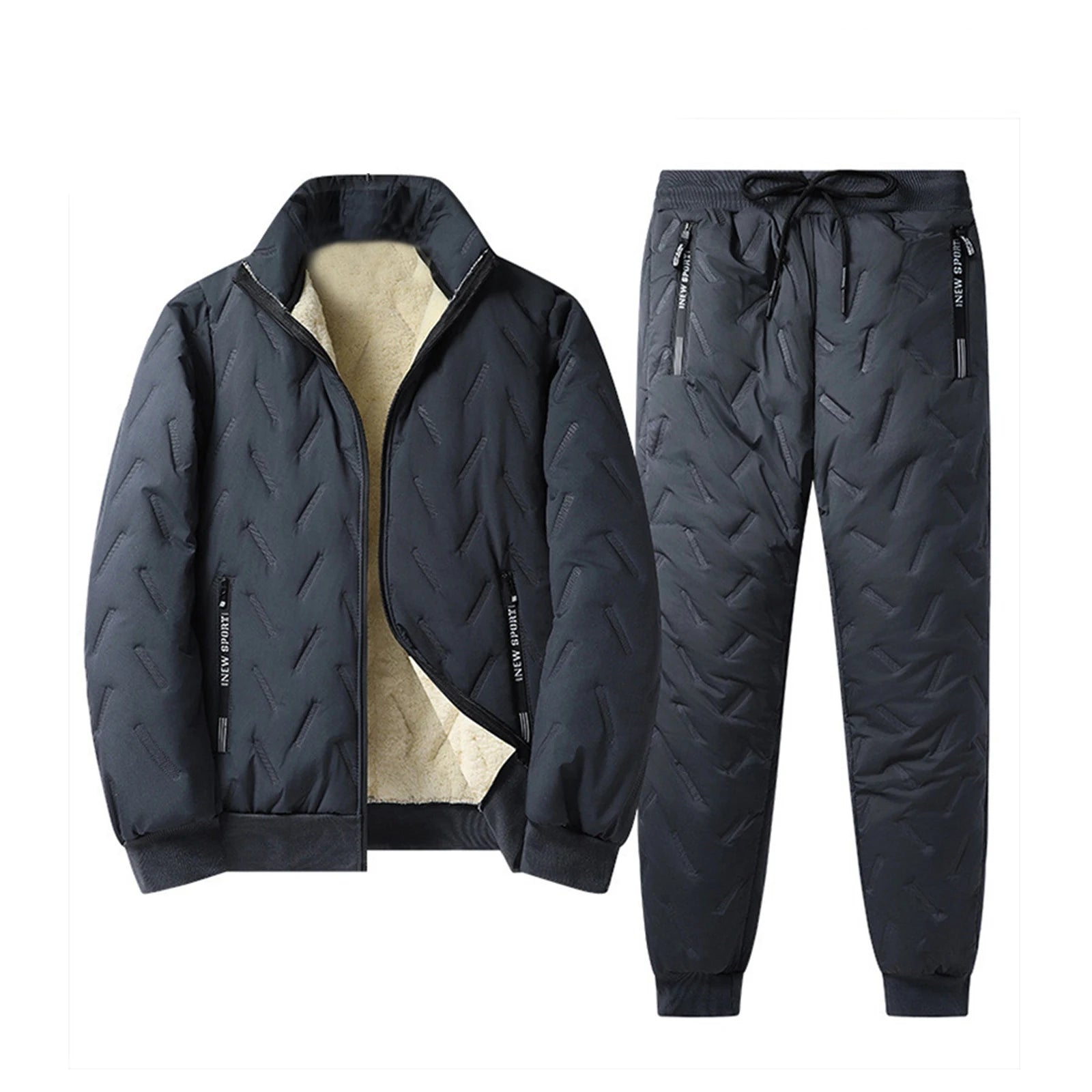 Winter Men'S Thick Solid Color Casual Zippered Pocket Sports Pants Velvet Warm Jacket Suitable For Outdoor Daily Wear