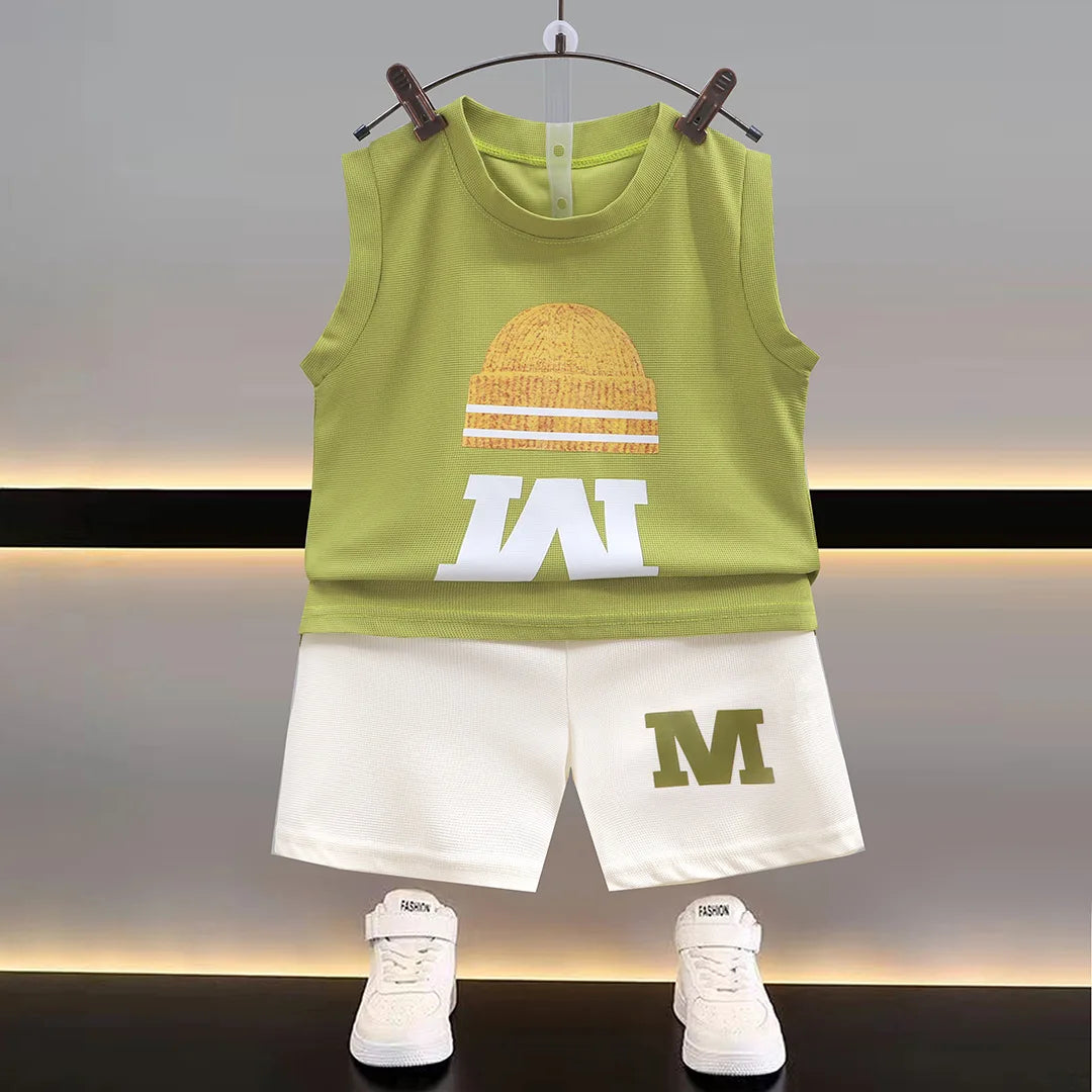 Summer New Children's Vest Set Boys Sleeveless Top Shorts Summer Two-piece Kids Clothing Vest T-shirt +shorts Pants 2pcs/set