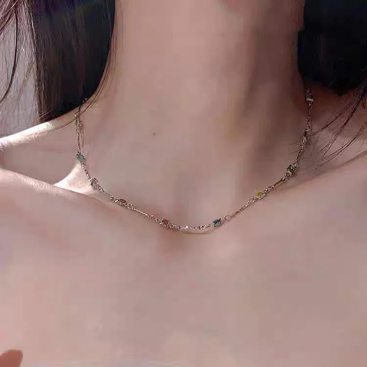 Hot Sale Colorful Square Rhinestone Necklace Fashion Exquisite Light Luxury Zircon Clavicle Chain Female Wedding Jewelry Gifts