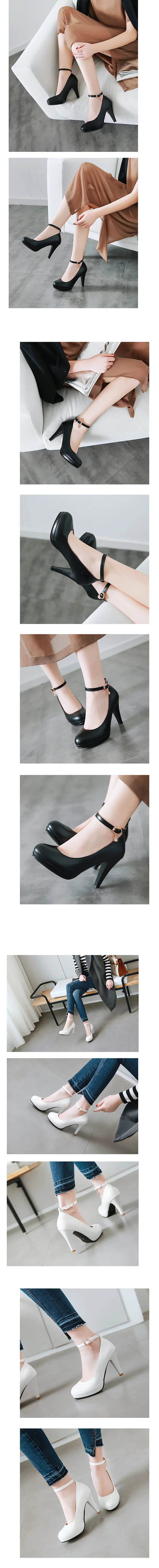 High Quality White Wedding Shoes Women Pumps High Heels Shoes With Ankle Strap Shallow Ladies Office Party Dress Shoes 31-46