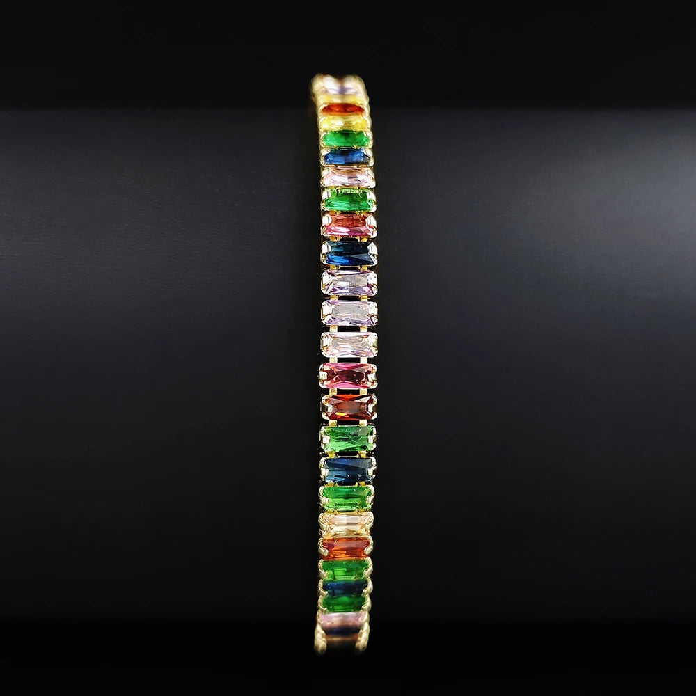2024 New Arrival Colorful  Rose Gold Silver Color Tennis Bracelet Adjustable for Women Party Gift Jewelry Wholesale S7193